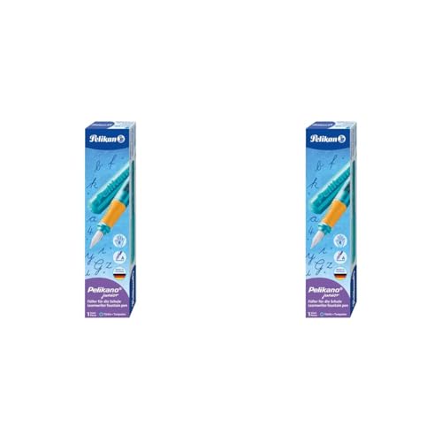 Pelikan 924886 Füller Pelikano Junior für Rechtshänder, Feder A, 1 Set, türkis (Packung mit 2)