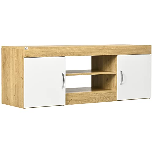 HOMCOM Mueble de TV Moderno Mesa para Televisor con 2 Puertas y 2 Estante para Televisores de hasta 60 Pulgadas para Salón Dormitorio 130x39,6x48 cm Natural