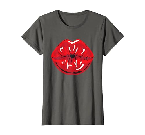 Kissable Red Lips T-Shirt, Women, Asphalt Grey, X-Large