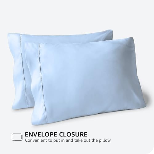 Image of Egyptian Cotton Feel King Size Flat Bedsheet with 2 Pillow Covers | 1000 TC Soft & Breathable | Light Blue Solid Pattern for Bedrooms and Hotels Use (Size: 102 x 108 Inch)