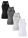 Sugar Sunday 4 Pack Cotton Ribbed Racerback Tank Tops for Women Basic Workout Athletic Tanks Gym Tank Top Yoga Shirts Multicolor-01 Small