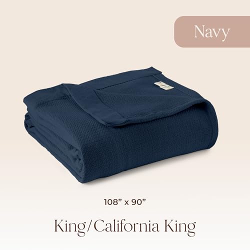 Image of 100% Organic Cotton Blanket - GOTS & Fairtrade Certified Organic Cotton Throw Blanket for Bed with a Heavy & Breathable Single Knit Weave - Great as Bedspread or Coverlet (Navy, King /Cal King)