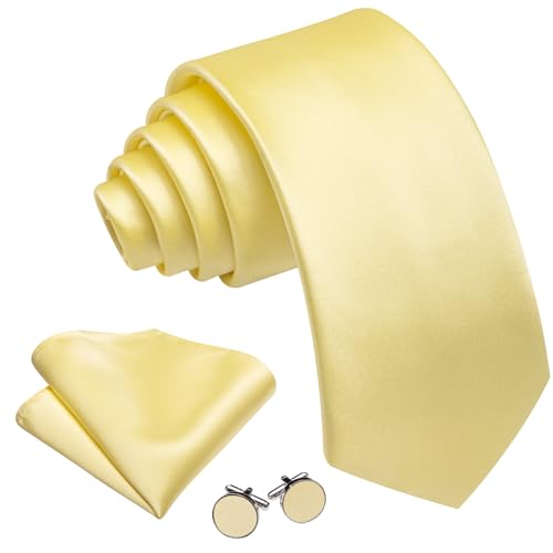 Image of Barry.Wang Plain Men Silk Ties Extra Long Satin Necktie for Wedding Business Handkerchief Cufflinks Set Solid Colors