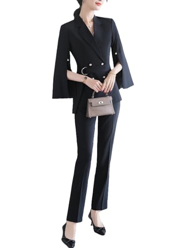 Women's Flare Sleeve Blazer and Pants Set Office Lady Business Suit Summer 2025 Trouser Suit 2 Pcs Sets Outfits
