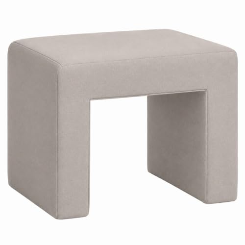 Image of Kundi Modern Boucle Vanity Stool Chair with Wooden Legs - Soft Ottoman Footstool for Makeup Room, Living Room, Entryway & Office (Cream) (Taupe)
