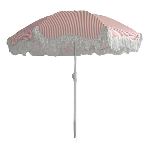 XUQQU Parasol Extérieur avec Frange, Parapluie De Plage Rayé, pour Marchés, Campings, Restaurants, Parasol De Jardin, Parasol De Piscine Portable, Hauteur Réglable, sans Socle