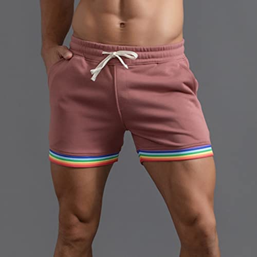 Calças masculinas de verão cor sólida arco-íris bolso cordão solto casual esportes corrida shorts re