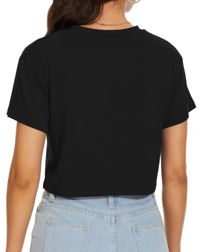 Image of Womens Crop Tops Summer Short Sleeve Round Neck T-Shirts Loose Fit Blouse