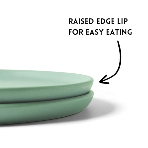 Image of Ceramic Dinner Plates, 2 Pcs | Rim Plate for Easy Eating | Microwave, Oven, Dishwasher Safe | Set of 2 Ceramic Plates for Dinner | Handmade | (Almost Blue, Dinner Plate)