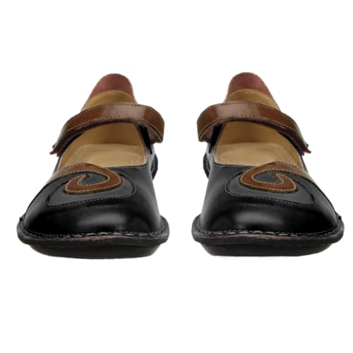 SHODENSE Round Toe Mary Jane Flats Walking Casual Ankle Strap Flat Shoes Two Tone Comfortable Flat Heel Mary Jane Shoes Vintage Patchwork Matte Vintage Retro Flats 4-11 M US4