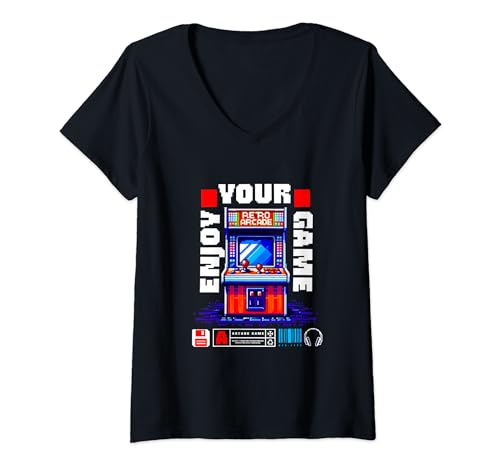 Mujer Classic Retro Arcade Gaming Pixel Art - Enjoy Your Game Tee Camiseta Cuello V