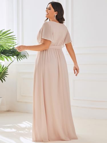 Image of Ever-Pretty Plus Women's Chiffon Bridesmaid Dress A-Line Empire Waist Floor Length Plus Size Formal Wedding Guest Dresses