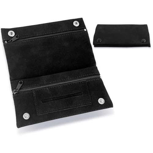Tabaktasche Leder 16 x 8 5 cm Tabakbeutel Für Drehtabak Schwarz Drehtabak Tasche Leder mit Reißverschluss Tabaktasche Drehertasche mit Schnallen zur Aufbewahrung von Tabak Rolling Paper Filter