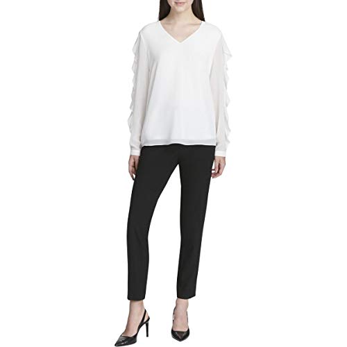 Calvin Klein Womens Ruffled V-Neck Blouse White XL