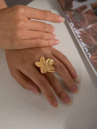 Titayen 215 Gold Flower Ring For Women Trendy Silver Floral Statement Ring Minimalist Rings Halloween Jewelry  thumb #4