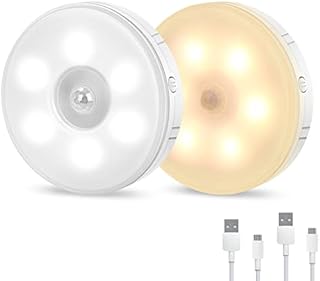 LED Night Lights with Motion Sensor, USB Rechargeable Light, 4Modes (Cold AUTO/ Warm AUTO/ON/Off), Two-Color Upgrade, Cupboard Lights with Magnetic for Kitchen, Stairs, Bedroom, Hallway, 2 Pack
