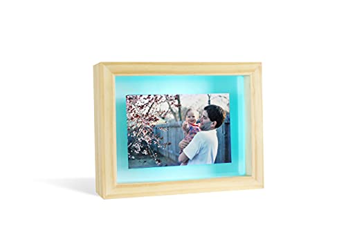 Friendship Lamp® Knotty Pine Wood Picture Frame Handmade in USA - Wi-Fi Touch Lamp LED Light for Long-Distance, Connection, Relationship, Friendship, Gift, Over 200 Colors, App Setup - Single