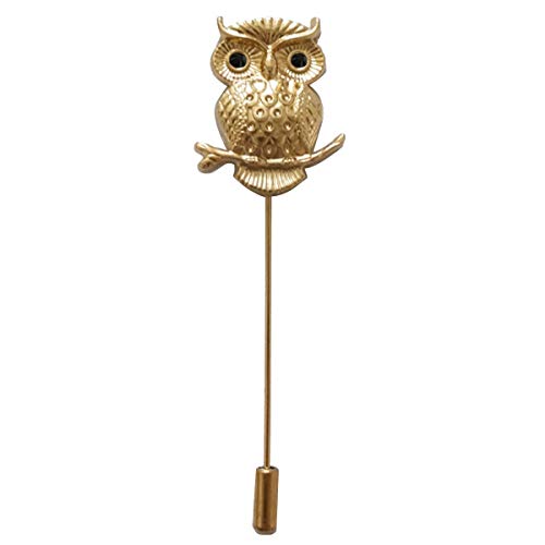 Men s Owl Golden Flower Lapel Stick Brooch Pin for Suit Wedding