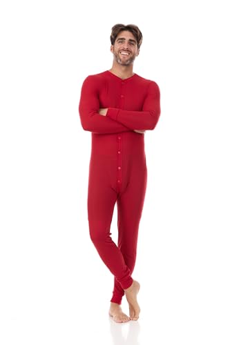 North 15 Mens Onesie Pajamas Union Suit Men Waffle Holiday Red & Green Men's Thermal Underwear Union Suits (S-5XL)2