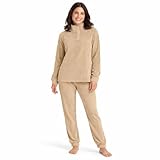 Vionara Home Pigiama Donna Invernale in Caldo e Morbido Coral Fleece, Set Pigiama in Pile, Collo Alto con 3 Bottoni, Ideale per Le Notti Fredde (IT, Testo, M, Regular, Regular, P605 - Beige)