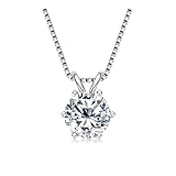 ESMENATZLS 0.5-5.0 Carat Round Moissanite Diamond Pendant Silver 925 Necklaces For Women Engagement Wedding Jewelry(White Gold Color,5.0mm 0.5 Carat)