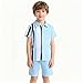 Ayzozuy Tween Boys 6-13 Years Outfit Sets - Short Sleeve Striped Top & Solid Shorts Casual Trendy Coordinated Clothes Set Size 10 11