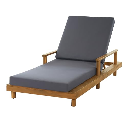 Merax Acacia Wood Outdoor Chaise Lounge Chair Set of 2, 3-Position Adjustable Back & 4" Thick Removable Dark-Grey Cushion, 400lbs Capacity, Modern Large Patio Sun Lounger for Patio Garden Pool by Merax - Image 4