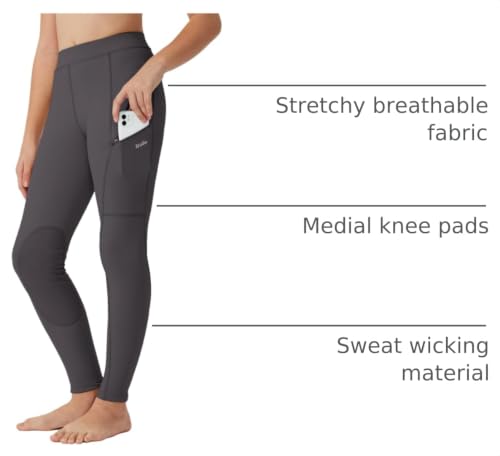 Image of Willit Girls Horse Riding Pants Tights Kids Equestrian Breeches Knee-Patch Youth Schooling Tights Zipper Pockets