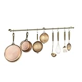 ROTHLEY Hanging Pot Rack Hanger: 39.4 Inch Stainless Steel Pot and Pan Hanger Pot Rack Wall Mounted Hanging Pots and Pans Rack Pot Hangers for Kitchen Wall Kitchen Rail with Hooks (Antique Brass)