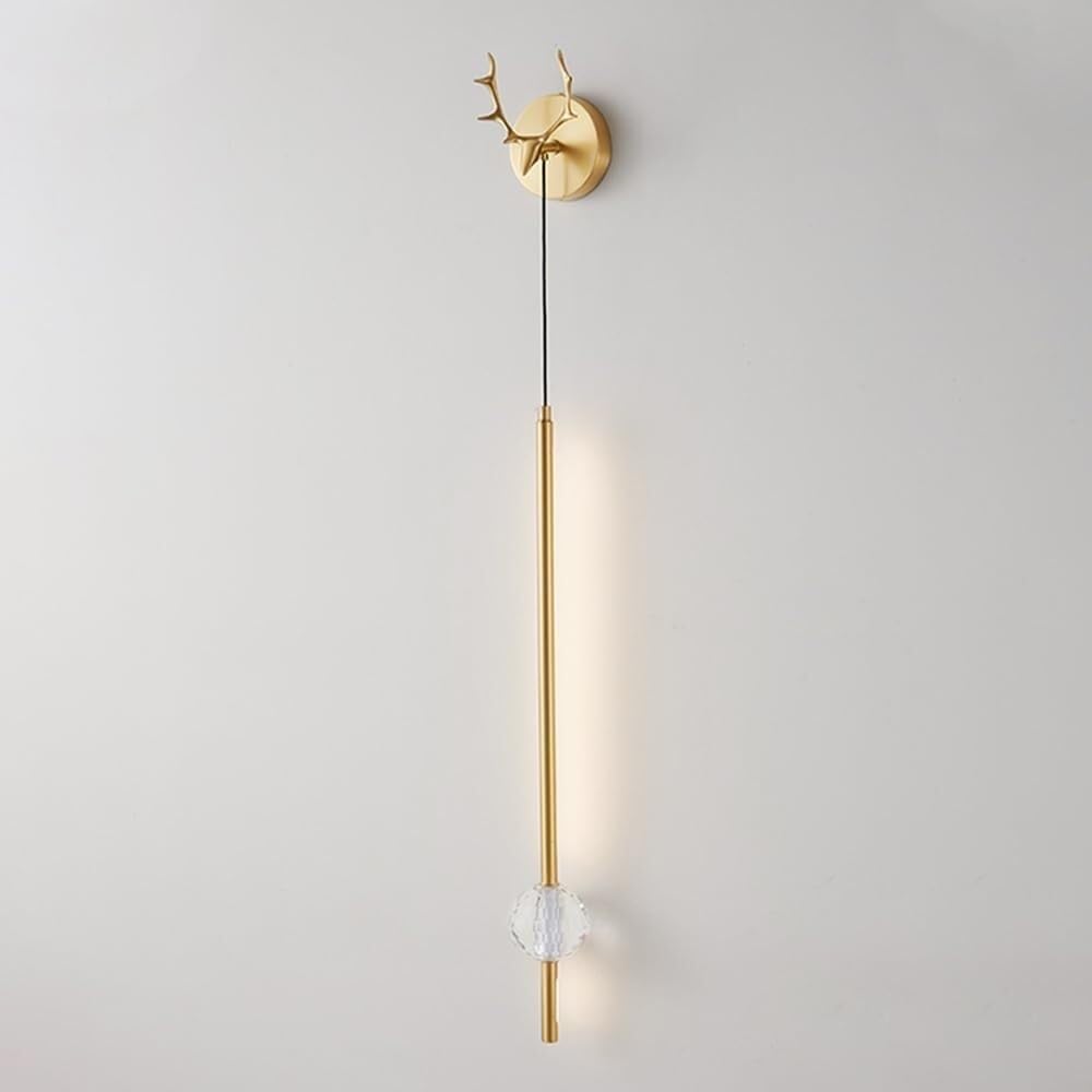 Kitchen Faucet Cartoon Horns Copper Long Tube Lamp with Crystal Shade, Lights, Bedside Lamps, Line Wall (Brass)