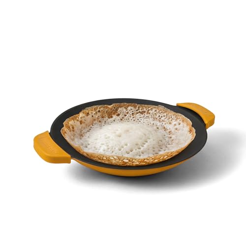 Image of CUMIN CO. Cast Iron Appam Pan | 22 cm | 5 Year Warranty | Non Toxic Non Stick Appachetty Pan | Chemical Free Coating | No Seasoning Needed | Mustard