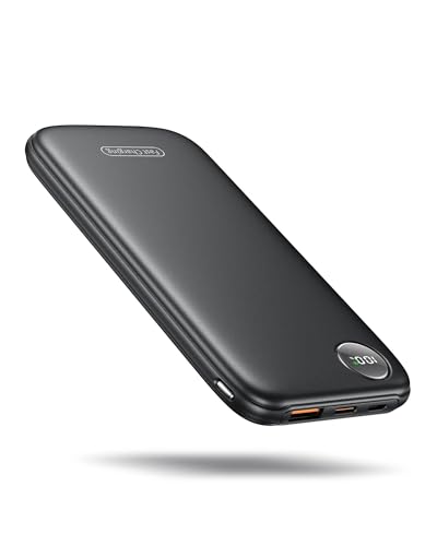 Leicht Aber Stark Externe Handyakkus, Flach 10000mAh Power Bank PD 22.5W Schnellladefunktion USB C Input&Output Tragbares Ladegerät mit 3 Ports und LED-Display für Samsung iPhone Huawei Xiaomi Android