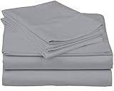 Tribeca Living Bed Sheet Set, Soft Egyptian Cotton Sateen Solid Sheets and Pillowcase Set, Deep Pocket, 600 Thread Count, 6-Piece Luxury Bedding, Queen, Silver Grey