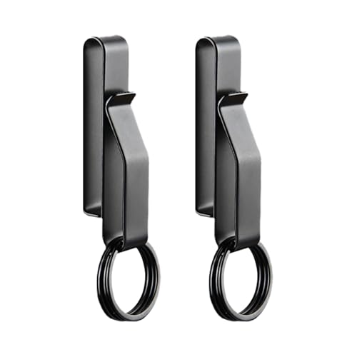 HstiaLving 2 piezas Llavero tactico, Llavero de Acero Inoxidable llaveros resistentes para cinturón Diseño Desmontable y Resistente Práctico para Hombre con 2 Clip para Policía Bomberos Jeans Negro