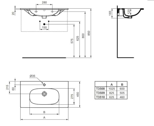 Ideal Standard T350801 Waschbecken TESI, Weiss