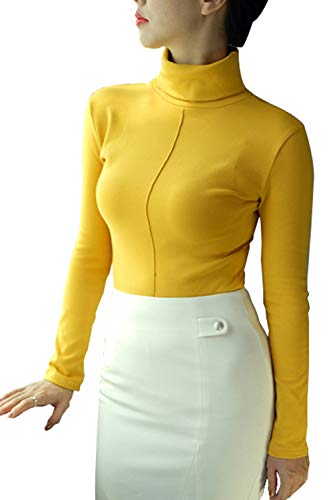 Preisvergleich Produktbild MisShow Damen Rollkragen Langarmschirt Pulli Slim Fit Casual Top Gelb S