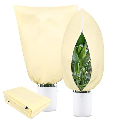 SHAINE 2 Stück Winterschutz für Pflanzen, Frostschutzhaube 80x120 cm, 80g/m² Wiederverwendbare Vliesstoff Pflanzenschutzsack, Kälteschutz Winterschutz für Kübelpflanzen mit Reißverschluss Zugband