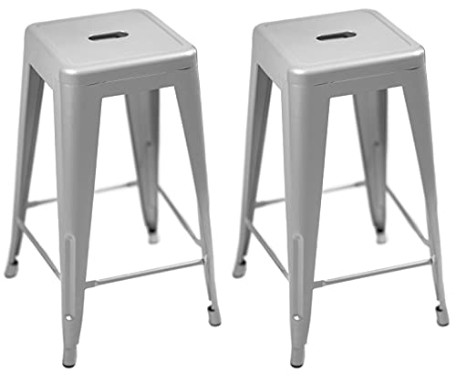 Sunjoy Group (#S-DNC1267PST) Stackable Metal Barstool, Silver, 27 , Pack of 2