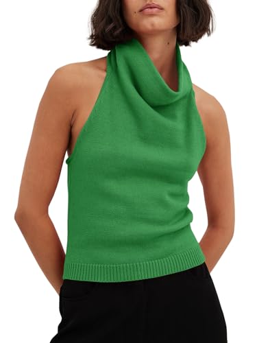 Image of Langwyqu Womens Turtleneck Sweater Vests Sleeveless Knit Halter Tank Tops Sexy Loose Cami Shirts