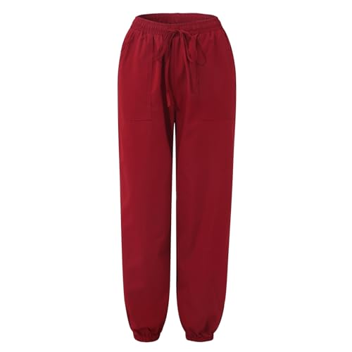 Straight Leg Linen Pants for Women Ankle Length Lightweight Summer Beach Trosuers Casual Elastic Waist Travel Pants4