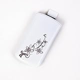 Moderne, schicke Handytasche aus Leder mit silber gedrucktem Blumenprint