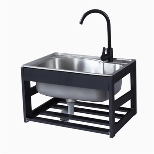 JYHHGDS Fregadero de Pared de Acero Inoxidable con Grifo y Soporte, para Exteriores, Ideal para Cocina, lavandería, jardín y Patio.