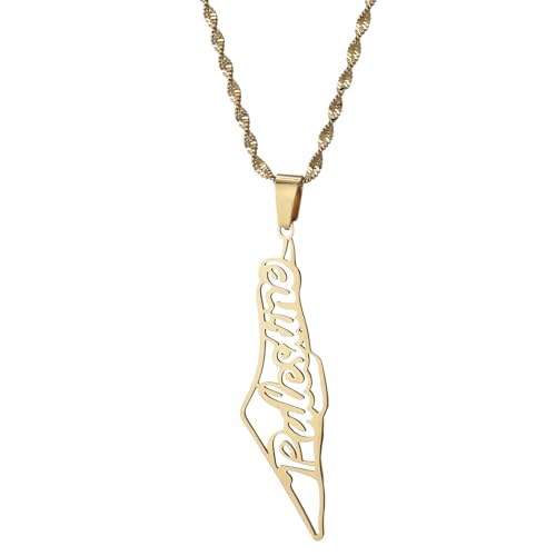 Collier Palestine or et argent pendentif carte de pays bijou géographique mixte pour adulte