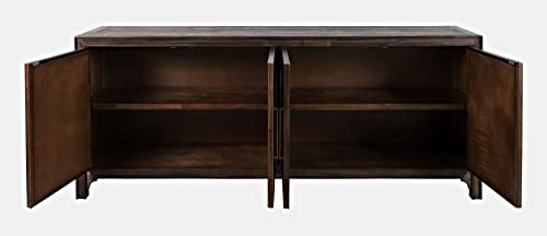 Image of Jofran Acacia Wood Accent Cabinet with 4 Doors and Adjustable Shelves, Mid-Century Modern Storage Cabinet for Living Room, Brushed Brown
