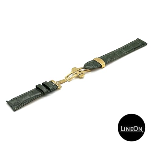 Image of Lineon 20mm Half Padded Leather Mens Watch Strap with ButterFly Lock For Branded Watches Tool and Pins Include
