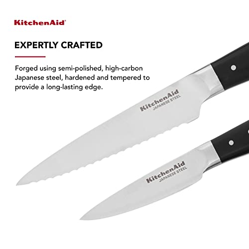 Kitchenaid Gourmet 2 Piece Forged Triple Rivet Knife Set, 4.5 Inch Fine Edge Utility Knife And 3.5 Inch Paring Knife Set, Sharp Kitchen Knives, High Carbon Japanese Stainless Steel, Black #TOP1