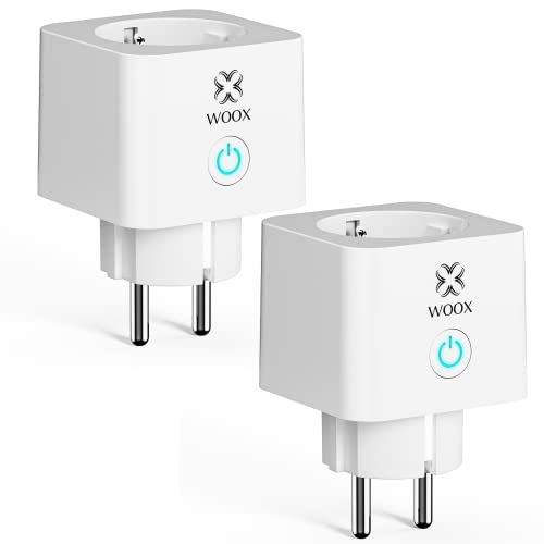 Woox Prise Wifi Connectée Mesure Consommation Electrique 2 Pèces, Prise avec Compteur électrique 16A, Testée TÜV, Minuterie Commande Vocale Compatible avec Alexa Google Home Cover