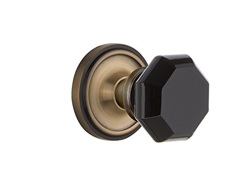 Nostalgic Warehouse 724137 Classic Rosette Privacy Waldorf Black Door Knob in Antique Brass, 2.75