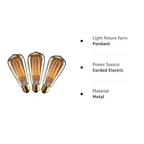 Image of Filament Bulb, Edison Tungsten, E27 Base Bulb For Table Lamps /Wall Light /Wall Lamps, Light Bulbs For Hanging /Ceiling /Pendant Lights for Decoration for Home (Pack of 3)