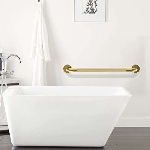 Gold Shower Grab Bar w/Anti-Slip Knurled Grip 32 Inch, Zepolu Wall Mounted Stainless Steel Bath Grab Bar,Safety Balanced Handrail, Handicap Injury Elderly Senior Assist Support Textured Handle